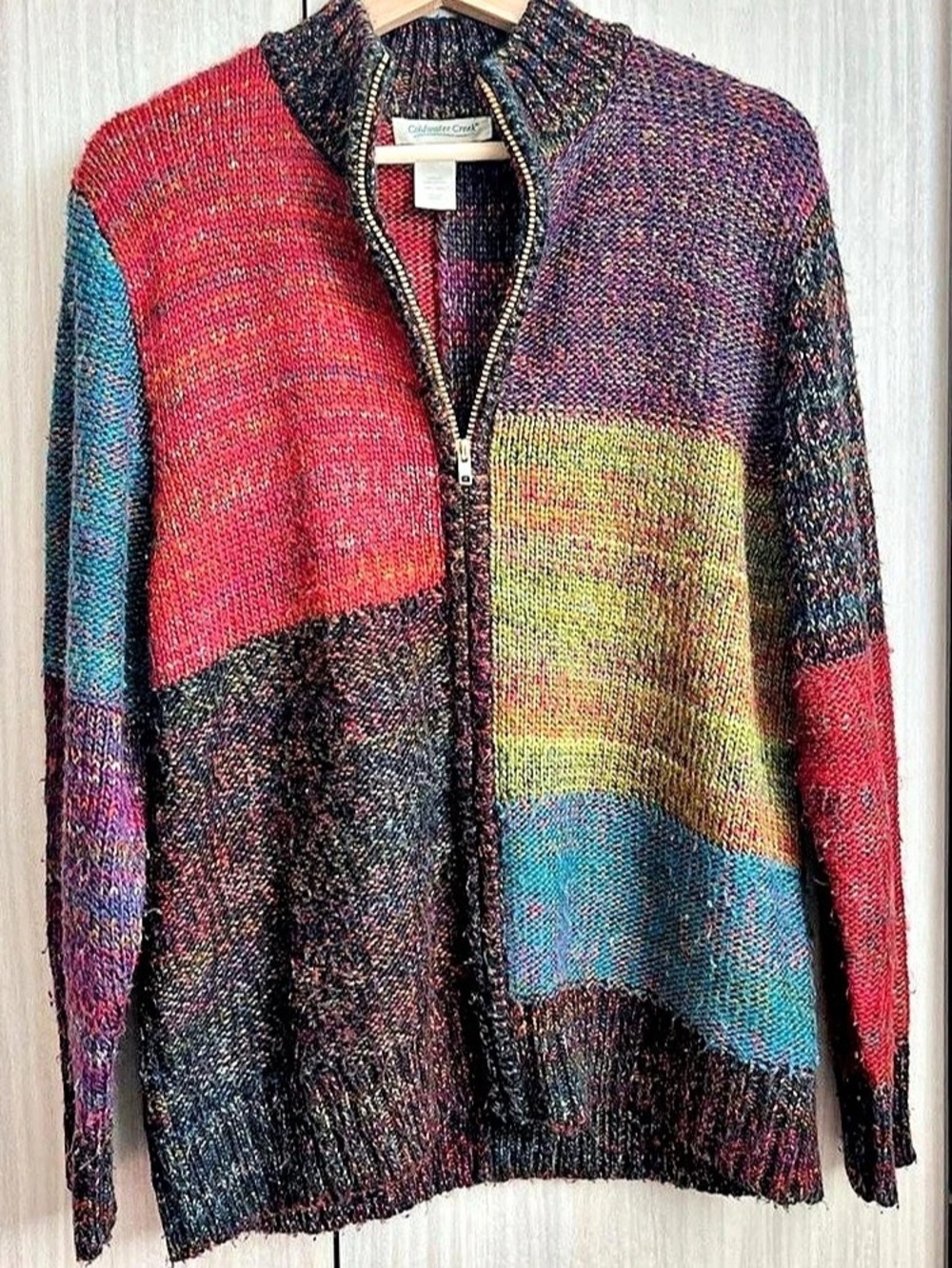 Coldwater Creek Color Block Zip Sweater Size Large